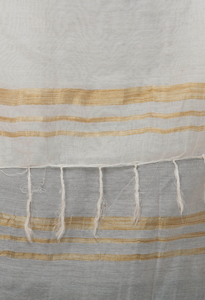 Women's White Color Golden Border Cotton Dupatta