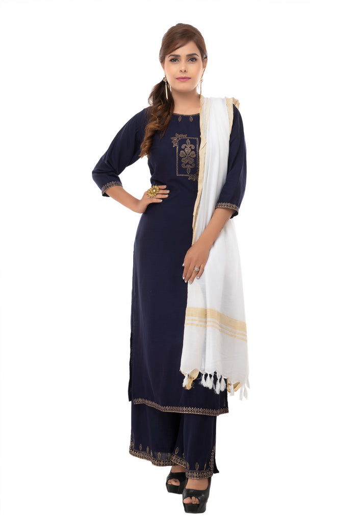Women's Off White Color Golden Border Cotton Dupatta