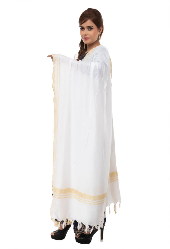 Women's Off White Color Golden Border Cotton Dupatta