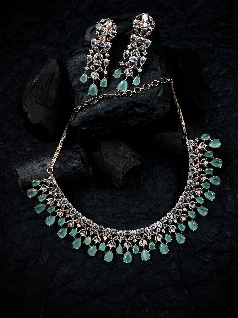 Women's Modern Cubic Zirconia Necklace Set with Flower Drop Earrings