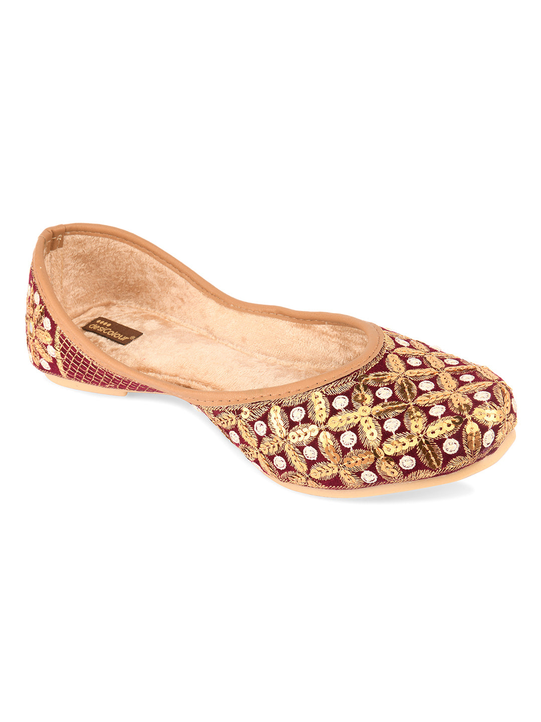 Women's Maroon Gold  Indian Ethnic Comfort Footwear - Desi Colour