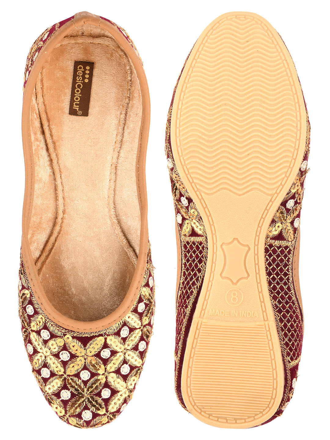 Women's Maroon Gold  Indian Ethnic Comfort Footwear - Desi Colour