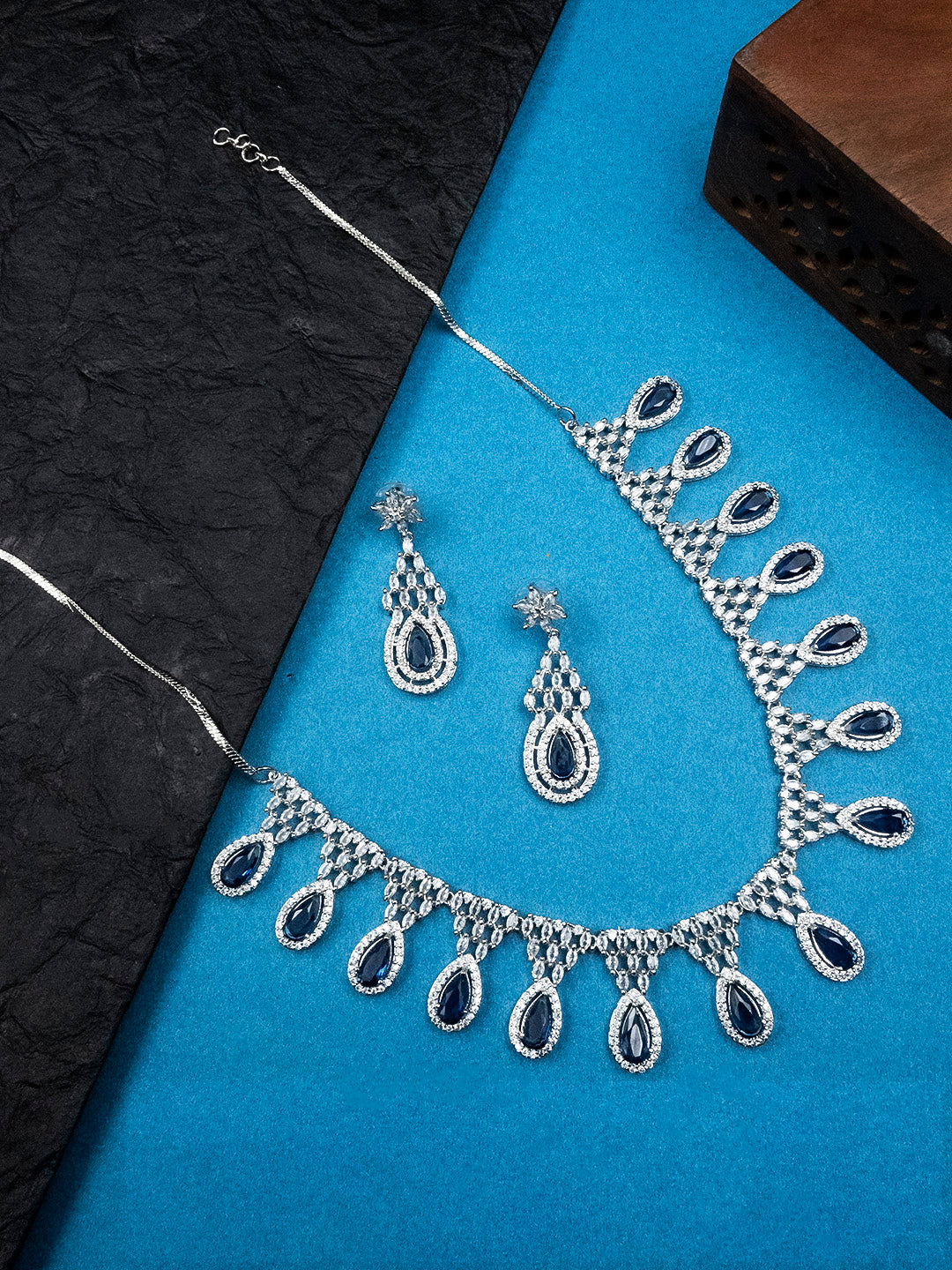 Women's Fashionable Cubic Zirconia Multi Tear Drop Necklace Set for Parties - StileAdda