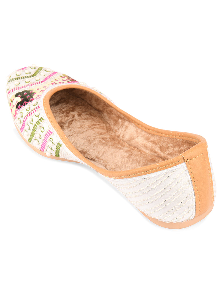 Women's White Multiline  Indian Ethnic Comfort Footwear