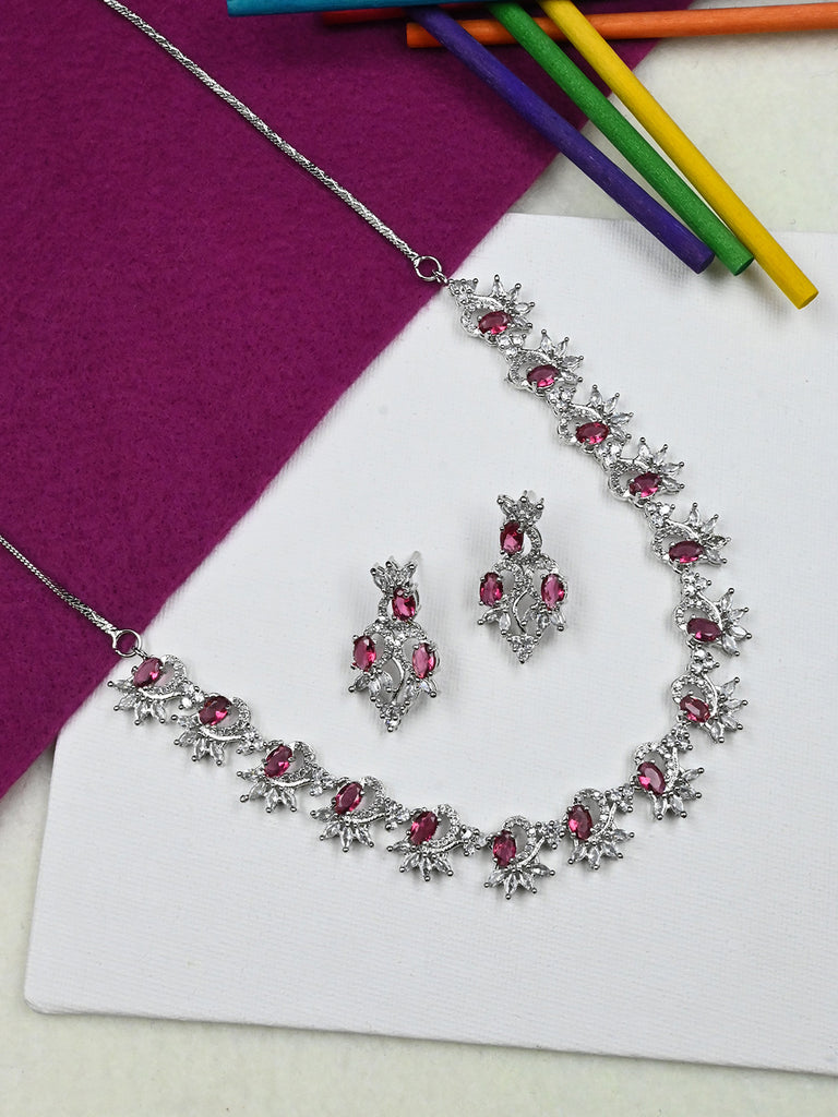 Women's Graceful American Diamond Necklace Set with Earrings