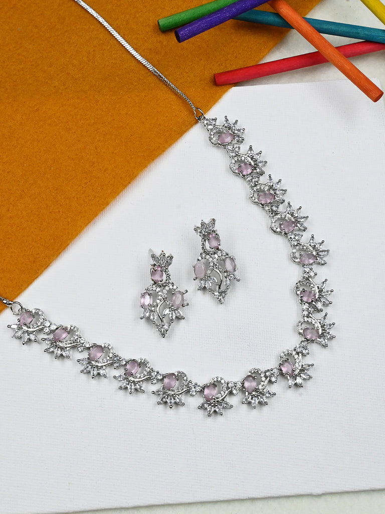 Women's Graceful American Diamond Necklace Set with Earrings