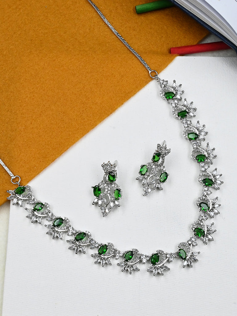 Women's Graceful American Diamond Necklace Set with Earrings