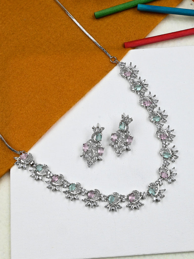 Women's Graceful American Diamond Necklace Set with Earrings