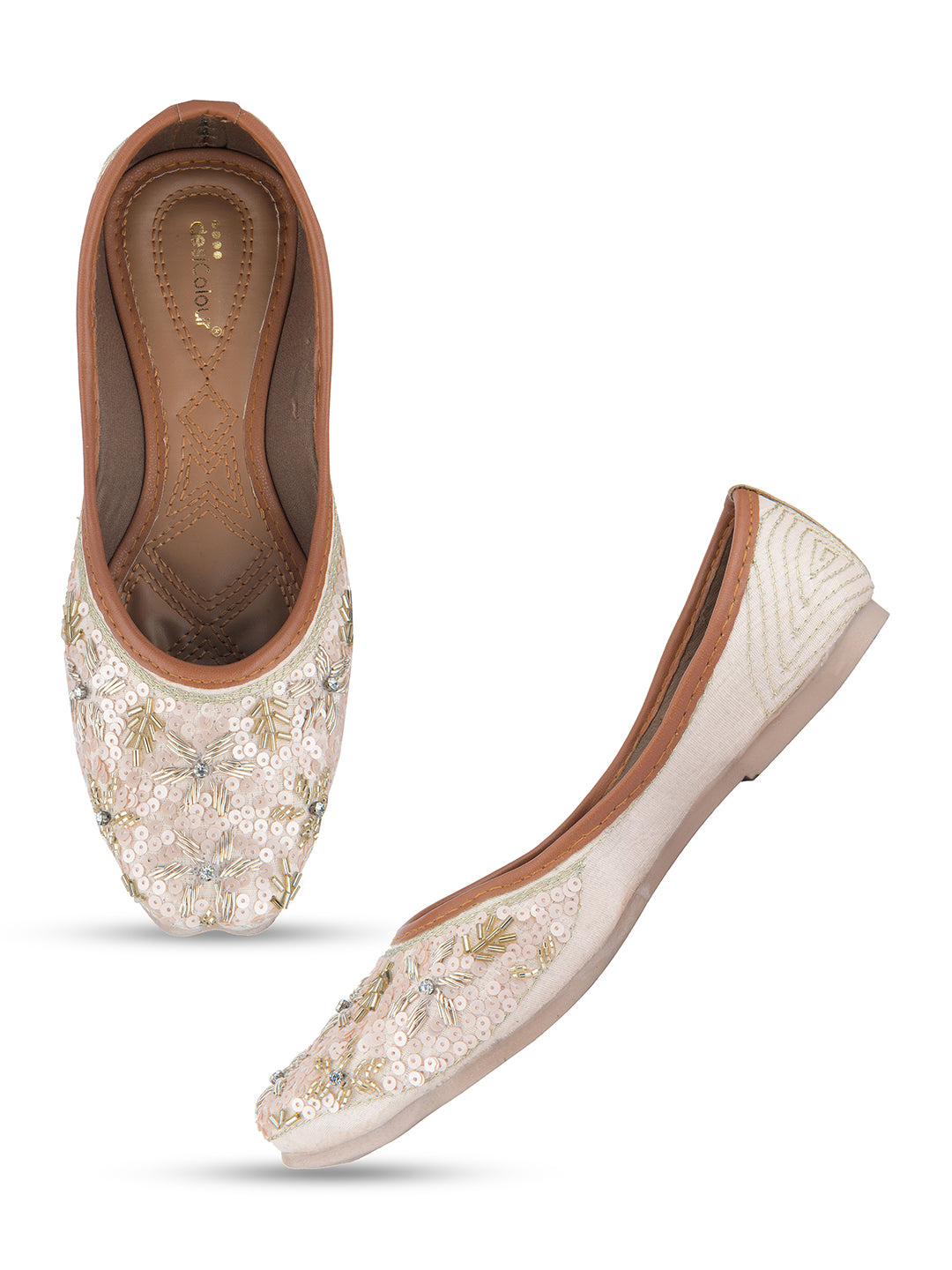 Women's Baby Pink Designer Dabka  Indian Ethnic Comfort Footwear