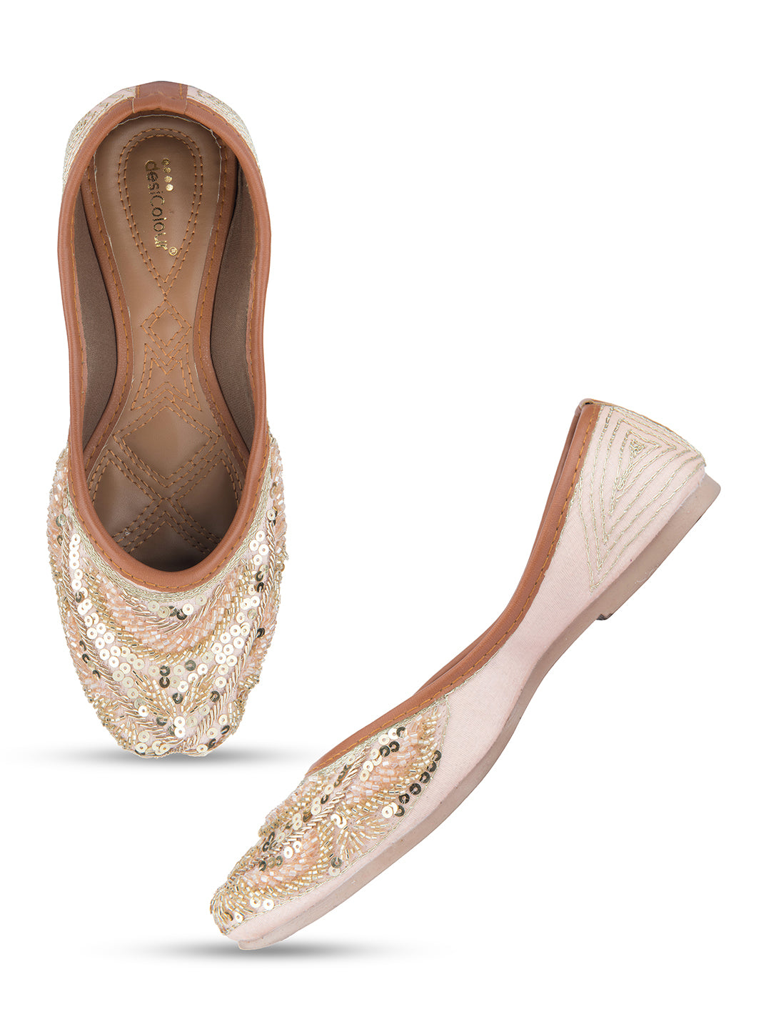 Women's Soft Pink Designer Dabka  Indian Ethnic Comfort Footwear