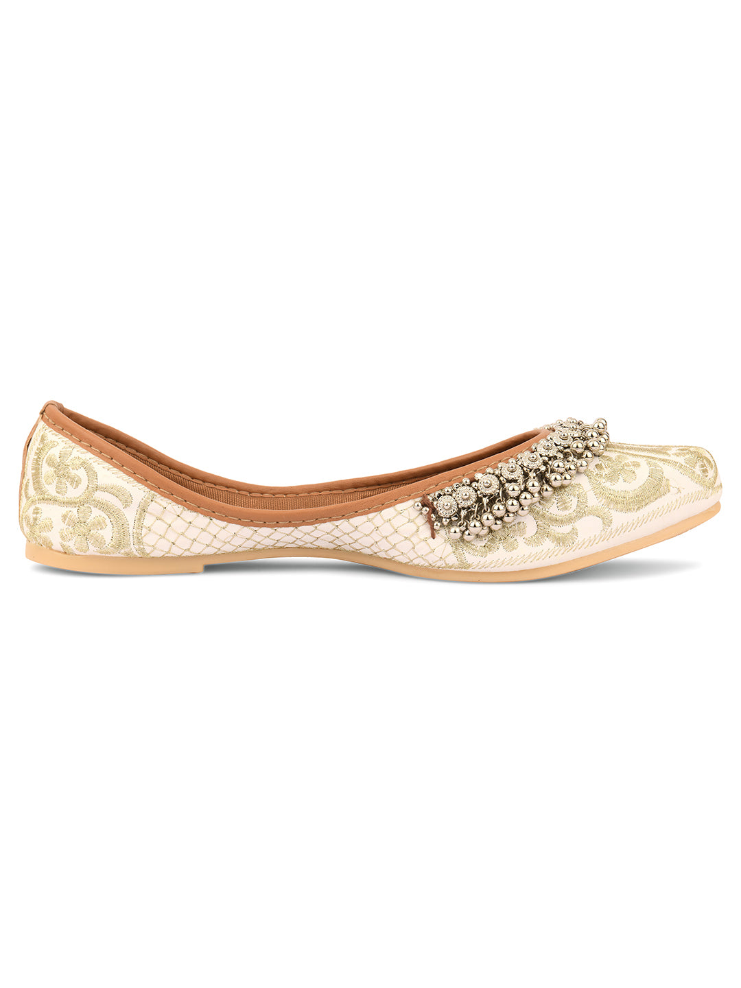 Women's Offwhite Embellished  Indian Ethnic Comfort Footwear - Desi Colour