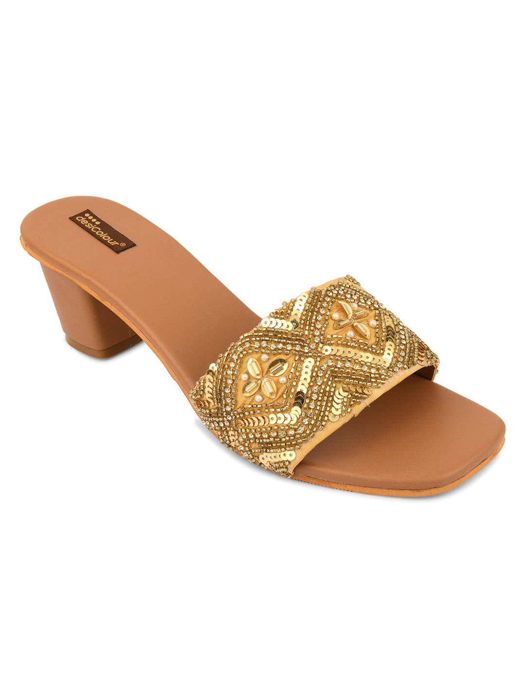 Women's Gold Heels  Indian Ethnic Comfort Footwear - Desi Colour