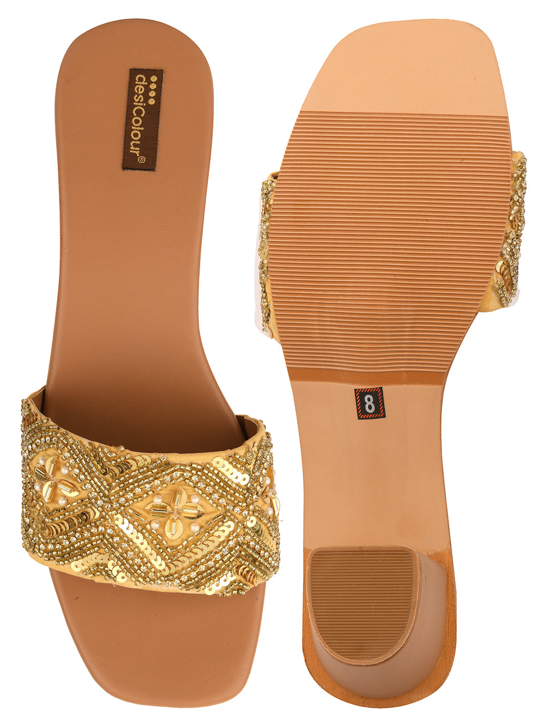Women's Gold Heels  Indian Ethnic Comfort Footwear - Desi Colour