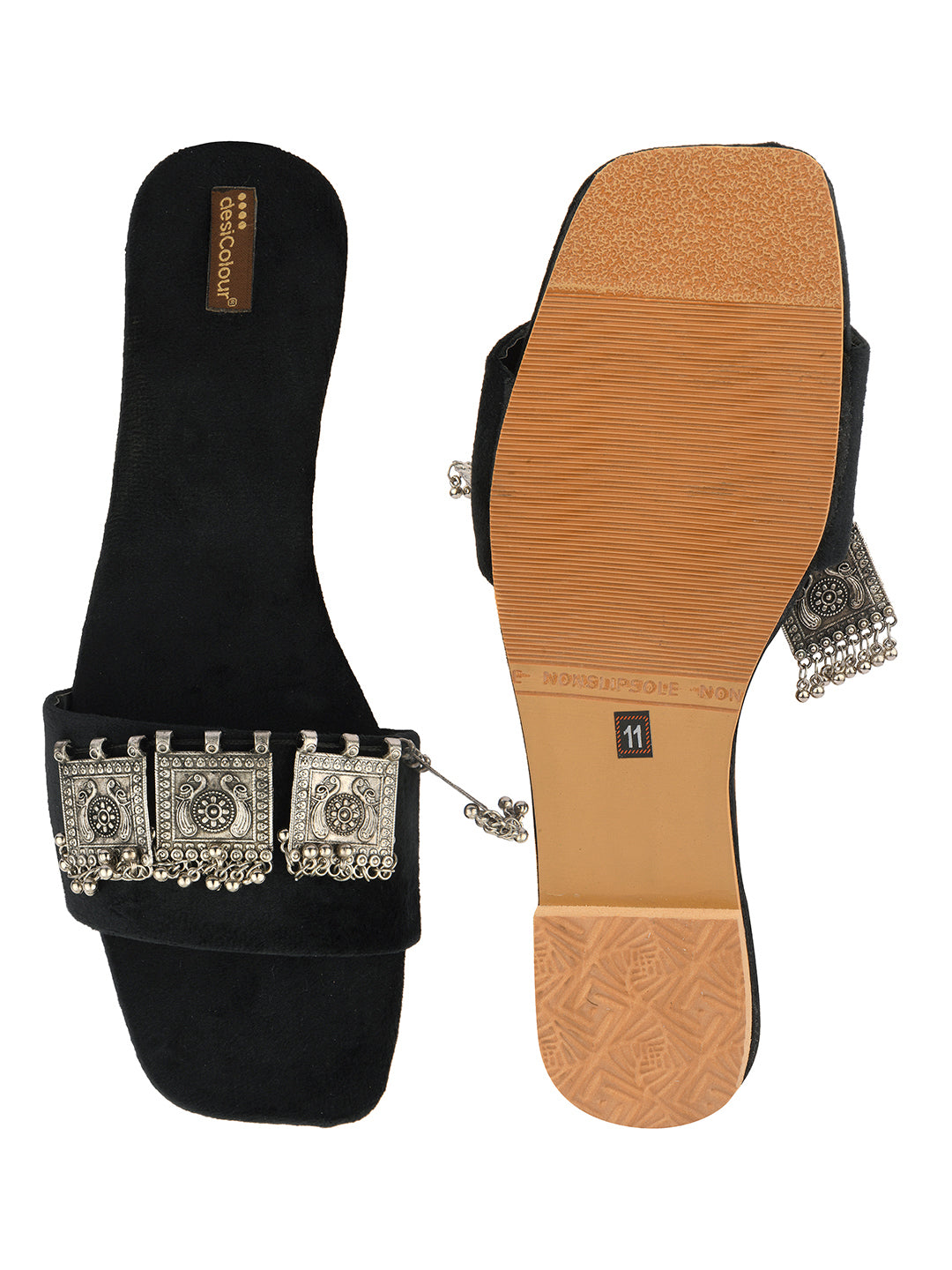 Women's Black Embroidered Slider  Indian Ethnic Comfort Footwear - Desi Colour
