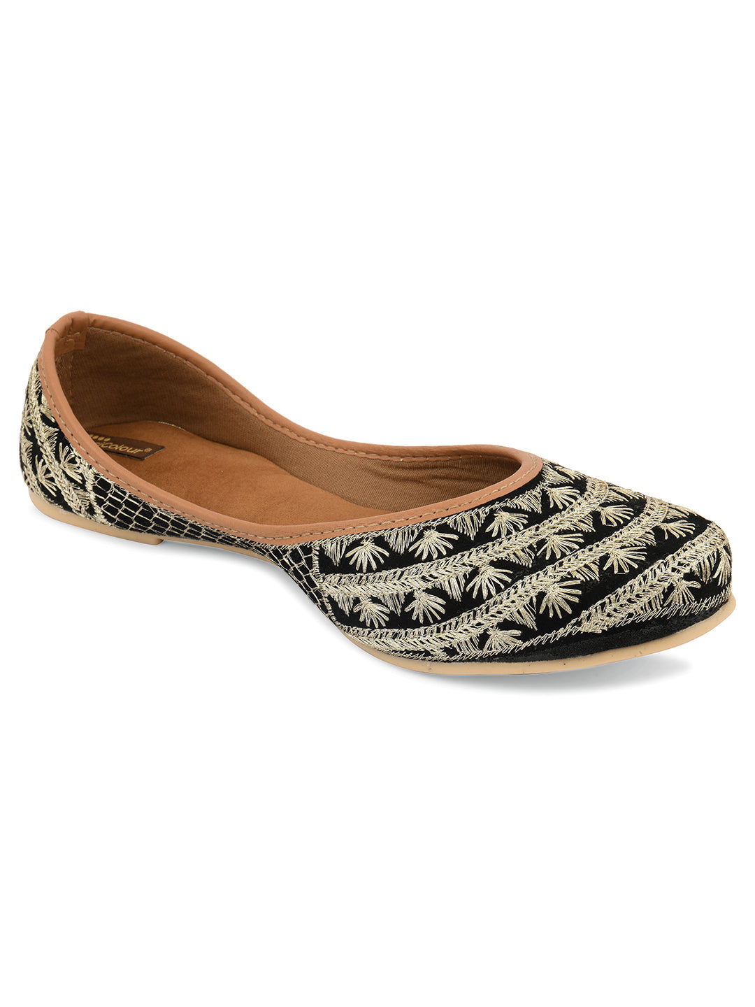 Women's Black Embroidered  Indian Ethnic Comfort Footwear - Desi Colour