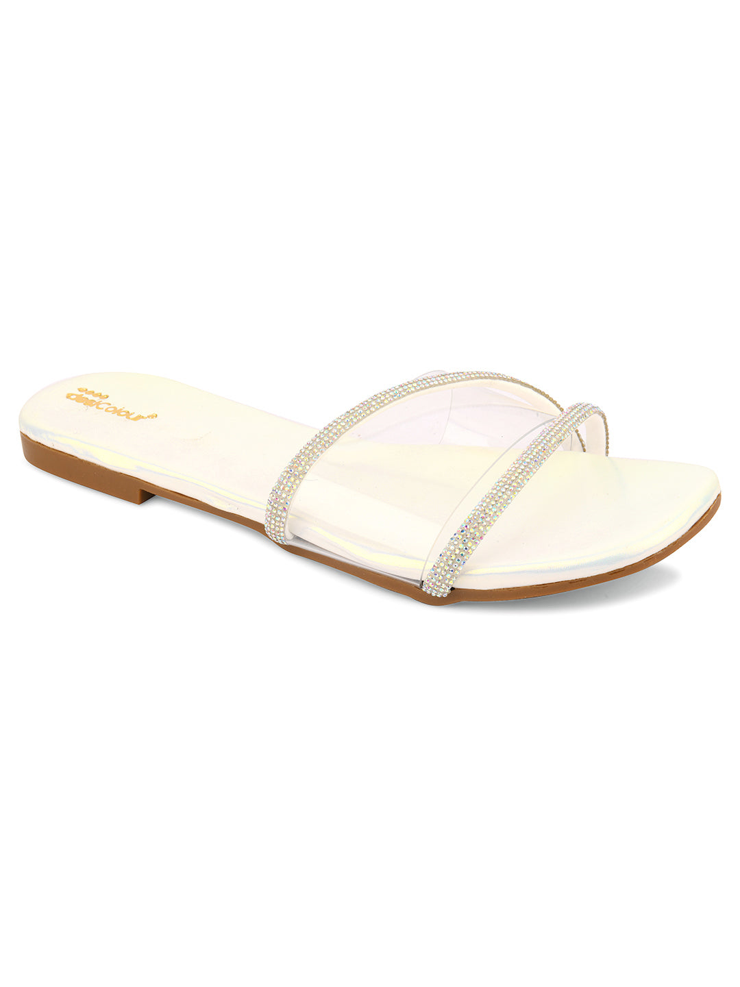 Women's White Sliders  Indian Ethnic Comfort Footwear - Desi Colour