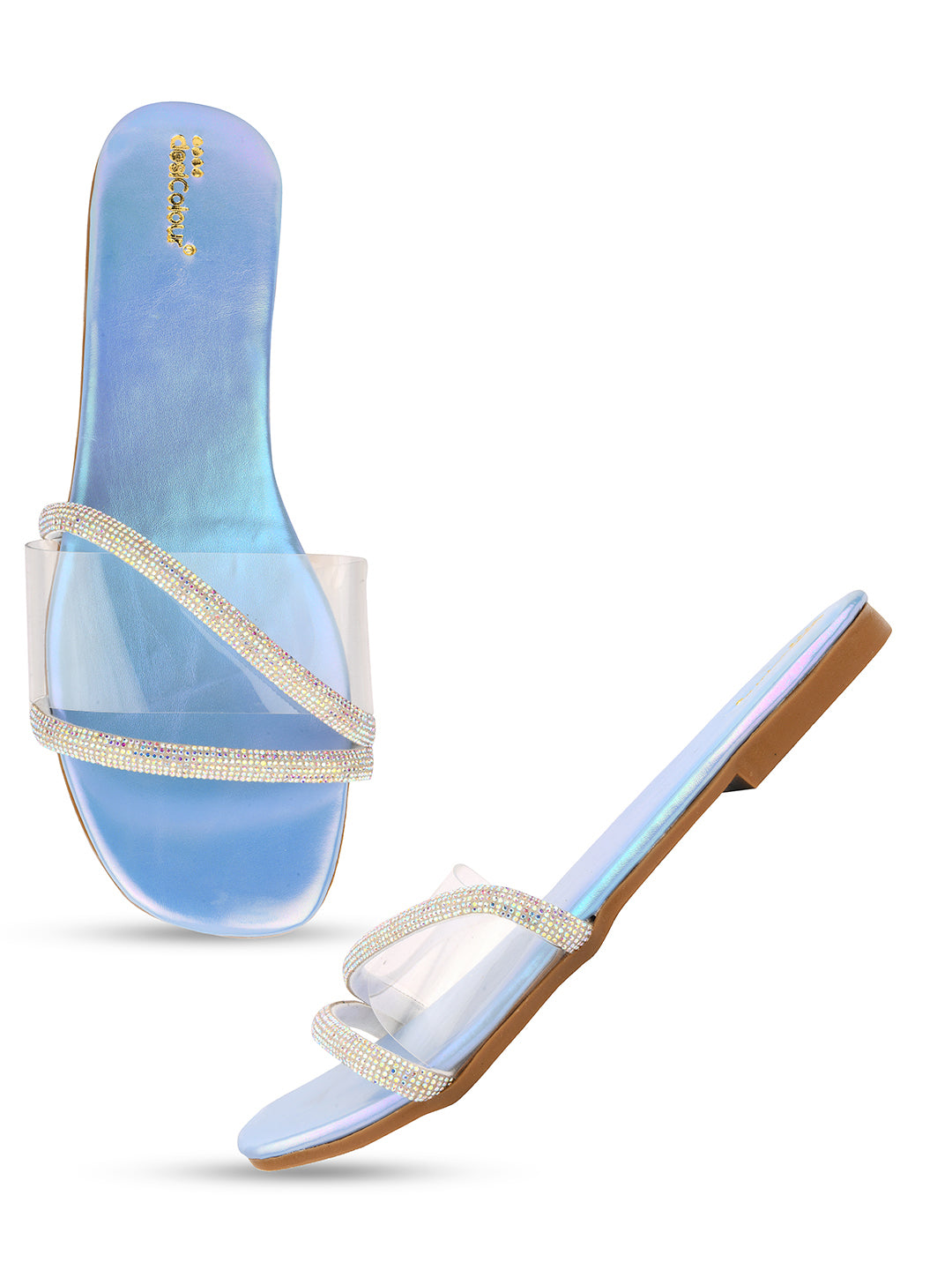 Women's Blue Sliders  Indian Ethnic Comfort Footwear - Desi Colour