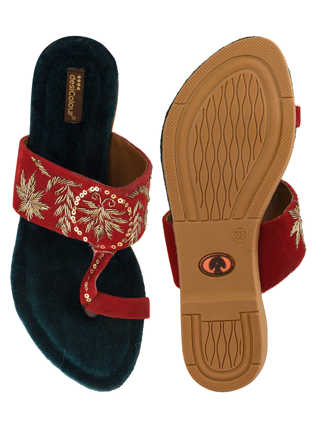 Women's Red Slipper  Indian Ethnic Comfort Footwear - Desi Colour