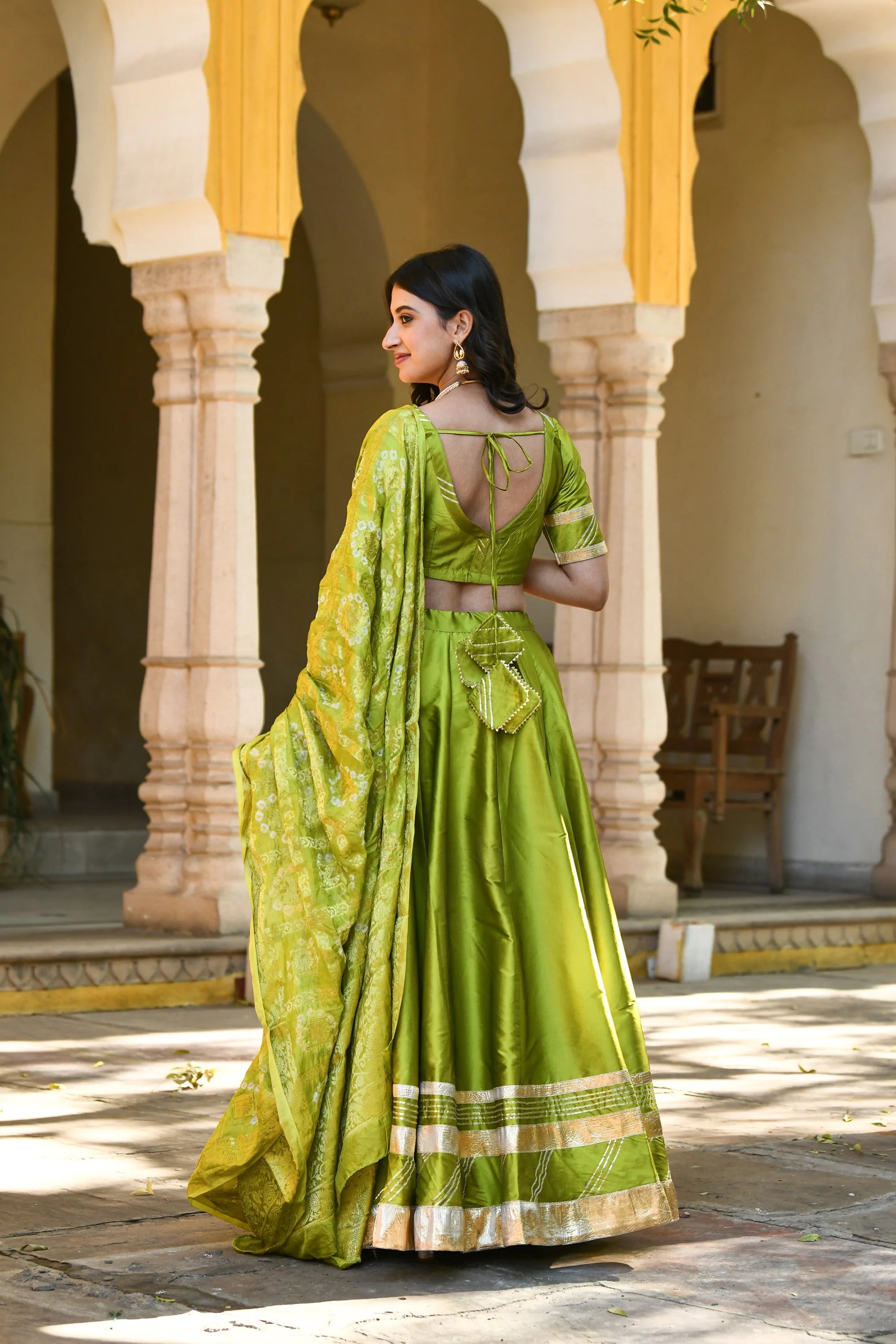 Women's Green Lehenga In Silk- 3Pc Set - Saras The Label