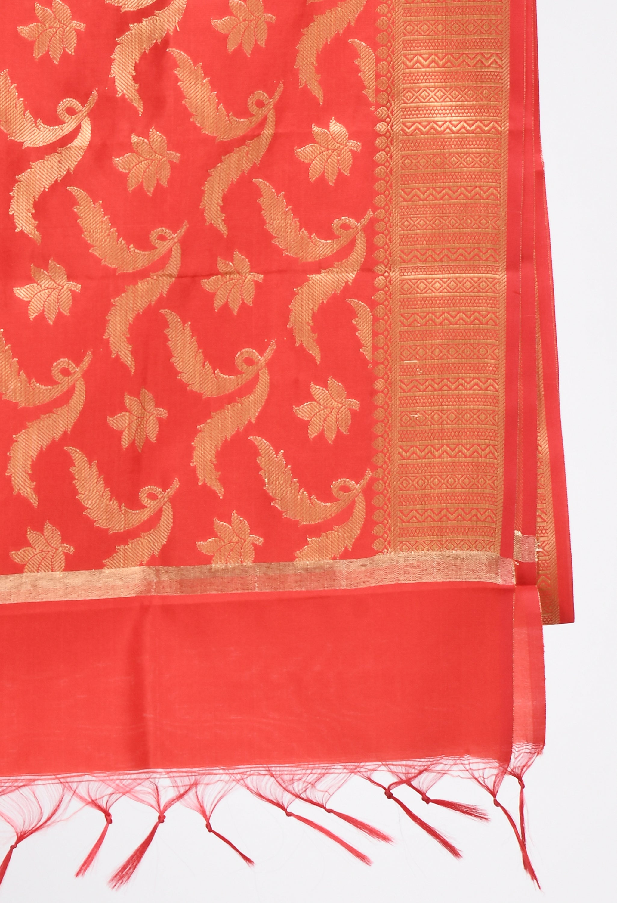 Women's Banarsi Silk Floral Woven Design Red Dupatta - Moeza
