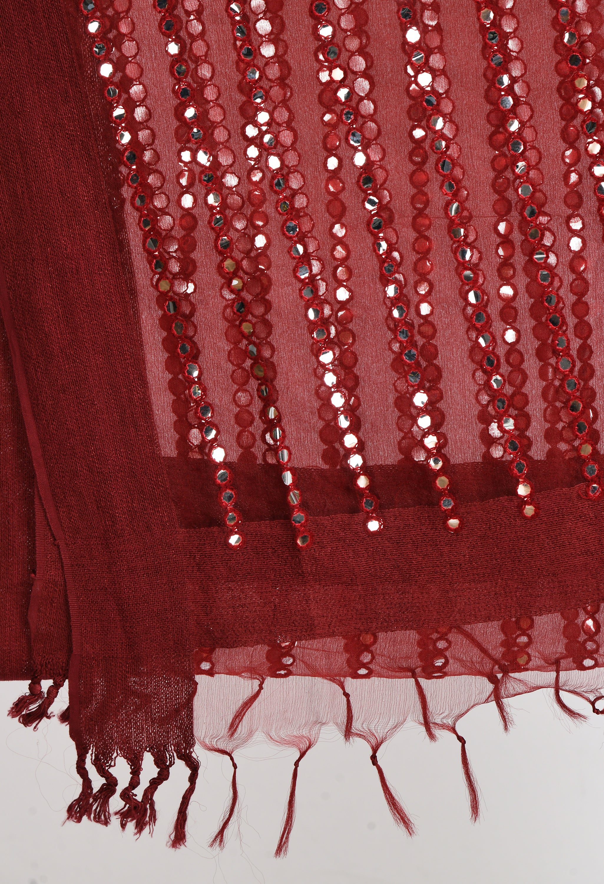 Women's Orgenza Mirror Stripe Thread Work Maroon Dupatta - Moeza