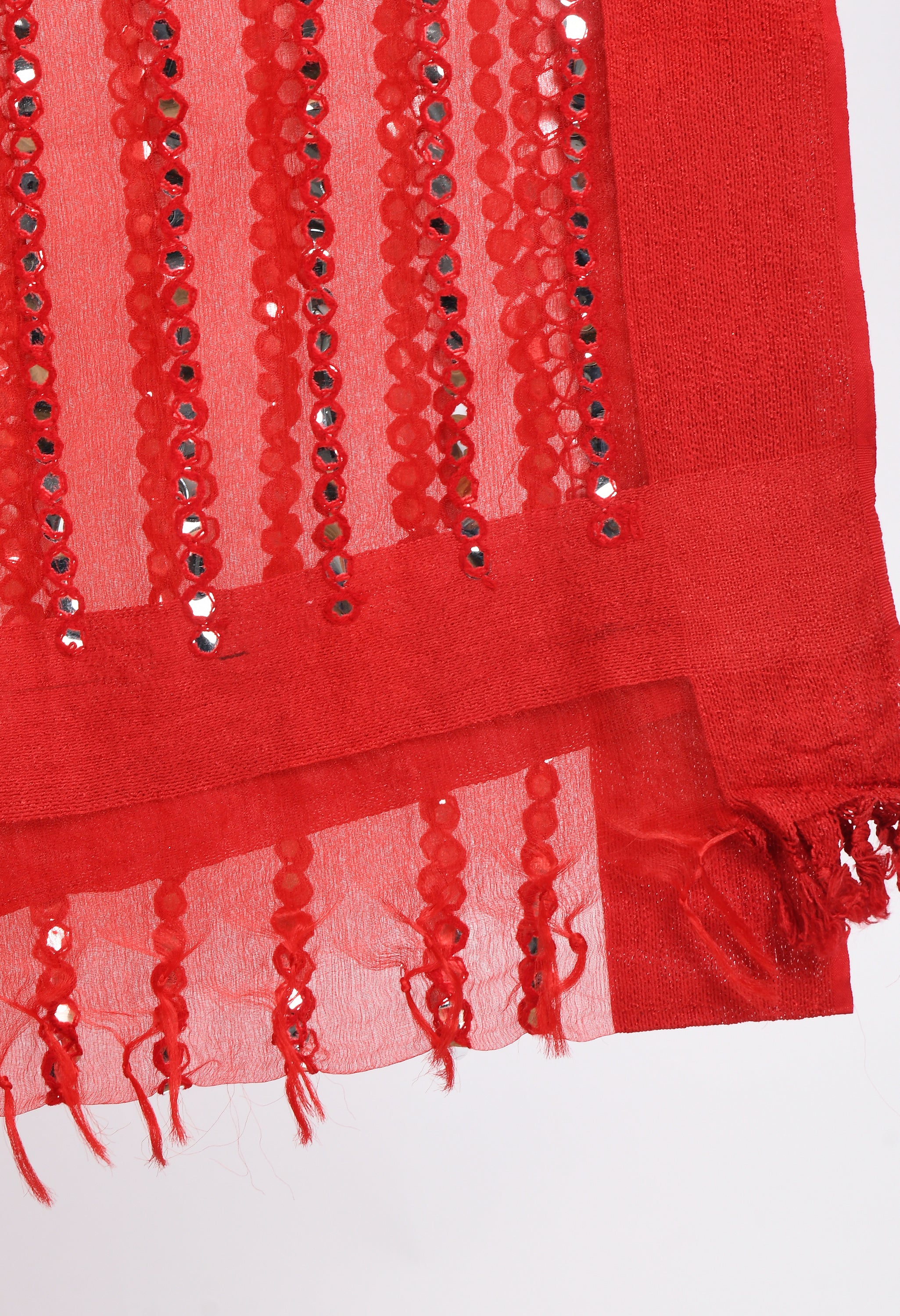 Women's Orgenza Mirror Stripe Thread Work Red Dupatta - Moeza