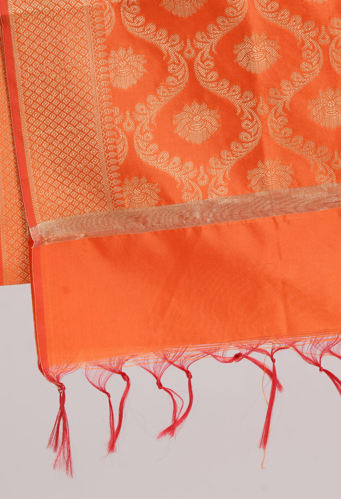 Women's Banarsi Silk All Over  Woven Design Orange Dupatta