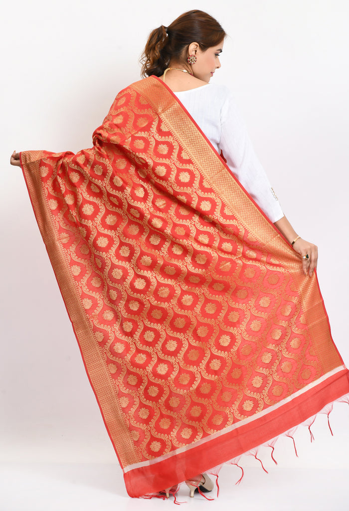 Women's Banarsi Silk All Over  Woven Design Red Dupatta