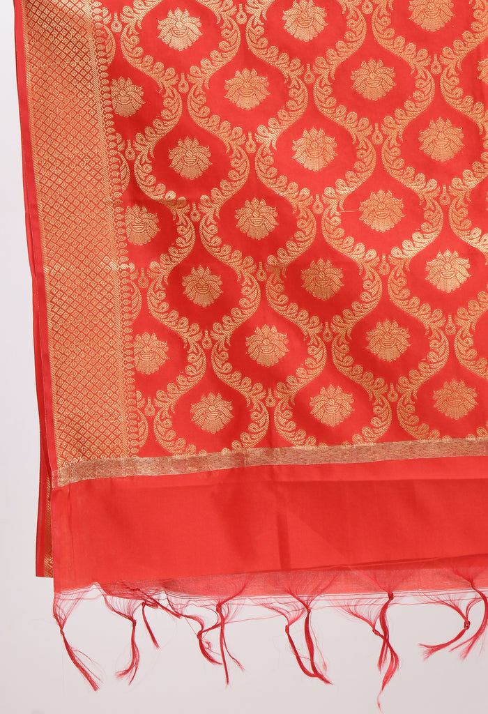 Women's Banarsi Silk All Over  Woven Design Red Dupatta