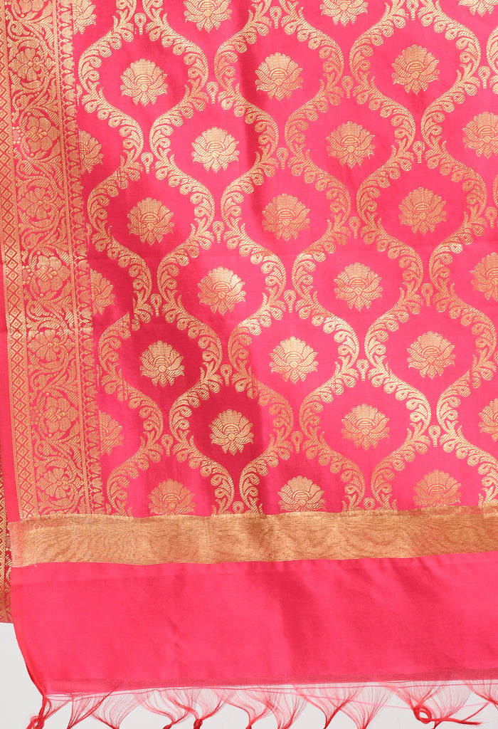 Women's Banarsi Silk All Over  Woven Design Pink Dupatta