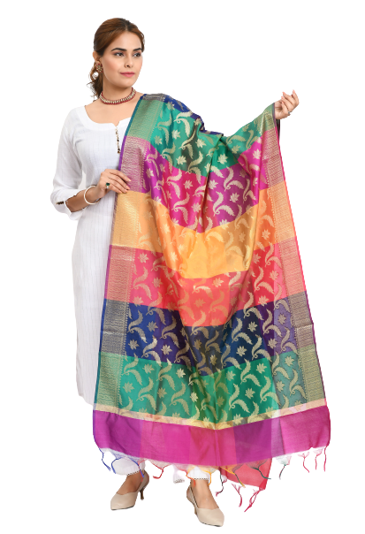 Women's Banarsi Silk Floral Woven Design Multi Dupatta - Moeza
