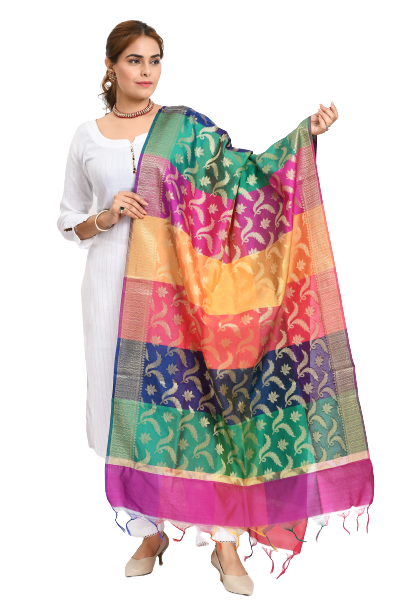 Women's Banarsi Silk Floral Woven Design Multi Dupatta