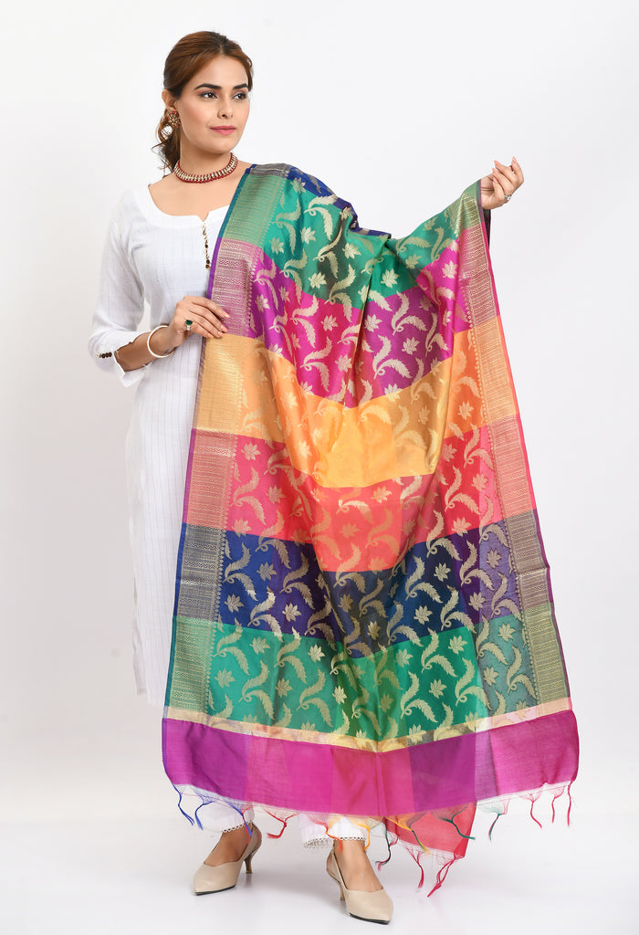 Women's Banarsi Silk Floral Woven Design Multi Dupatta