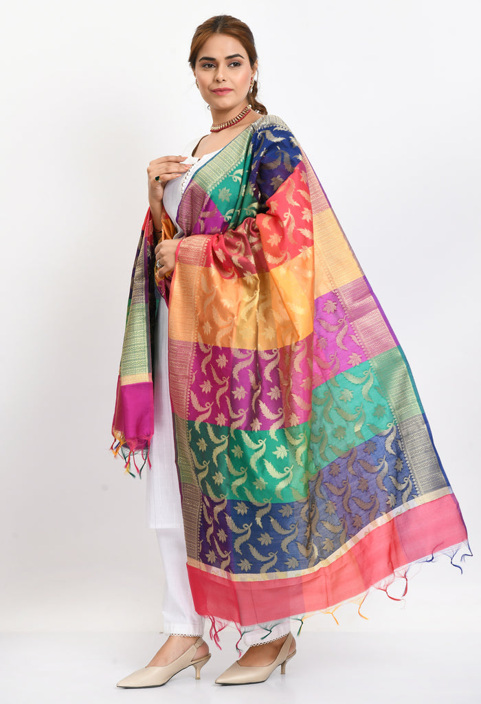 Women's Banarsi Silk Floral Woven Design Multi Dupatta