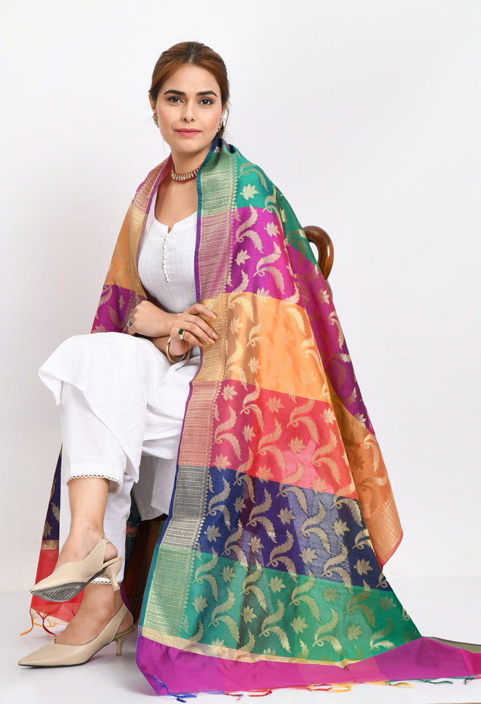 Women's Banarsi Silk Floral Woven Design Multi Dupatta