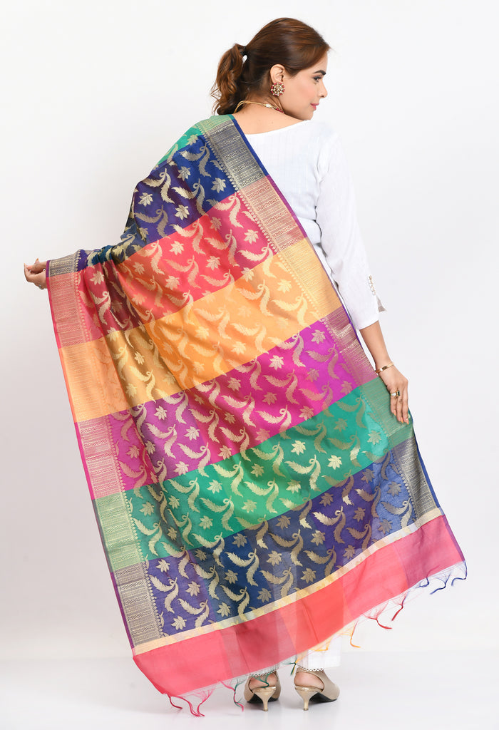 Women's Banarsi Silk Floral Woven Design Multi Dupatta