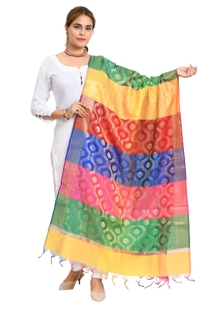 Women's Banarsi Silk Floral Woven Design Multi Dupatta