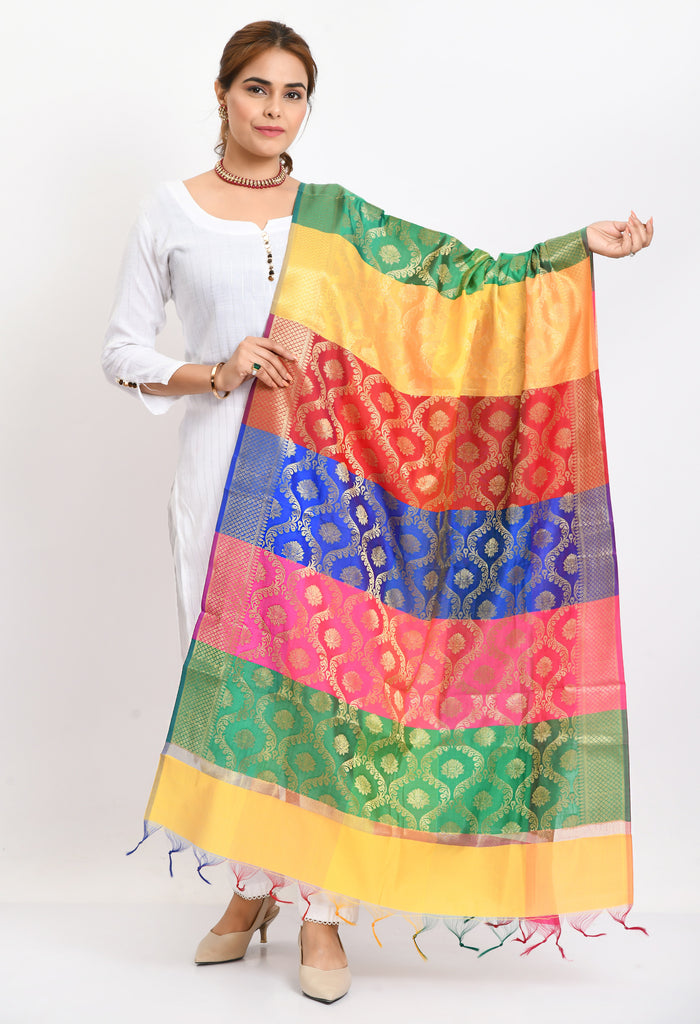 Women's Banarsi Silk Floral Woven Design Multi Dupatta