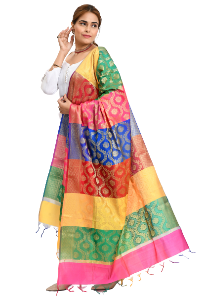 Women's Banarsi Silk Floral Woven Design Multi Dupatta