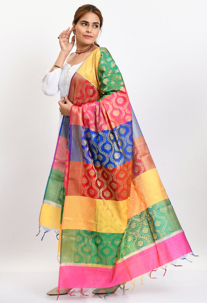 Women's Banarsi Silk Floral Woven Design Multi Dupatta