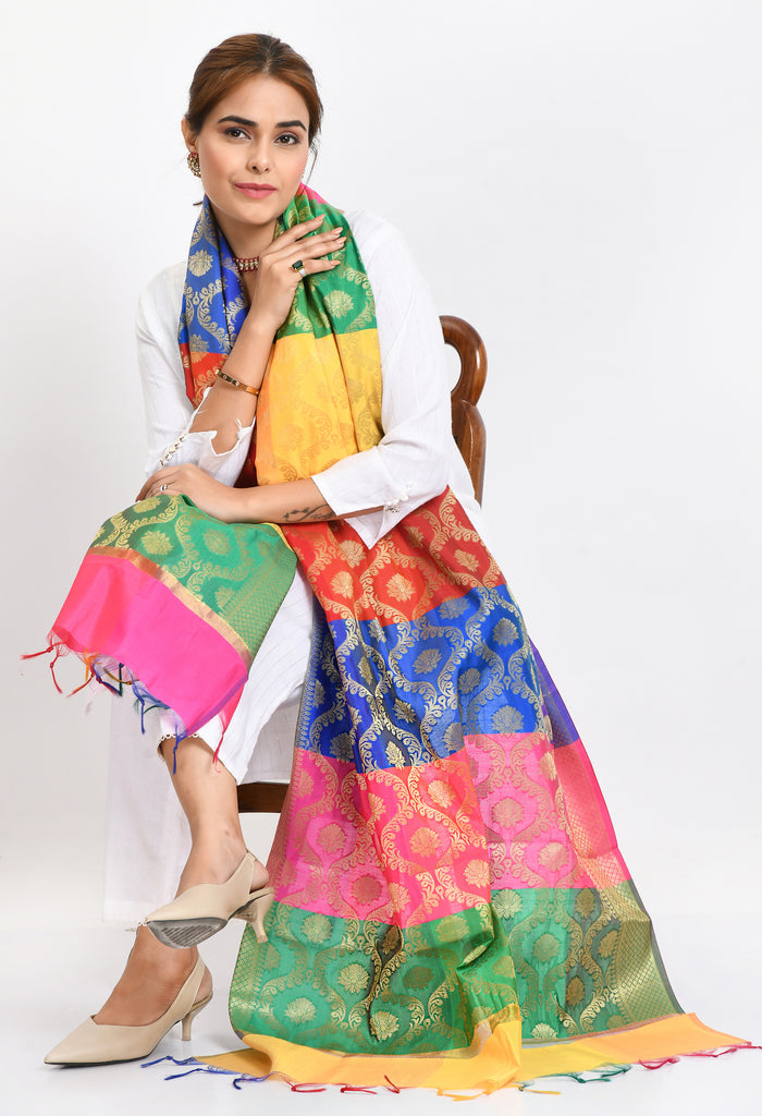 Women's Banarsi Silk Floral Woven Design Multi Dupatta
