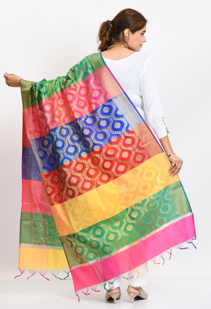 Women's Banarsi Silk Floral Woven Design Multi Dupatta