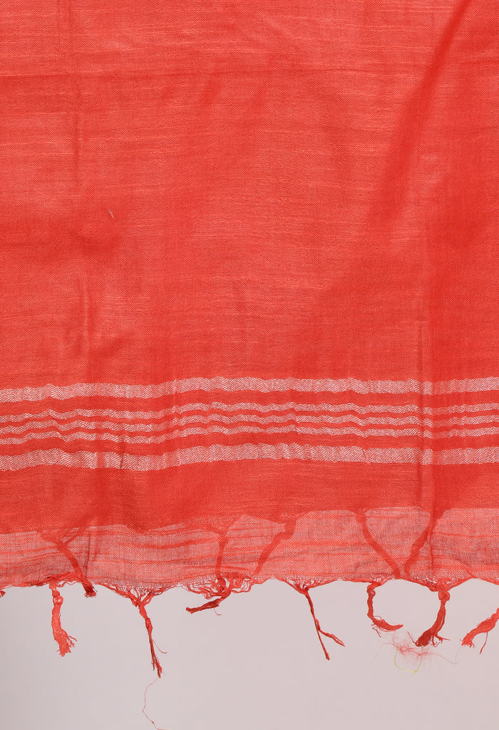 Women's Linen Cotton Silver Border Red Dupatta