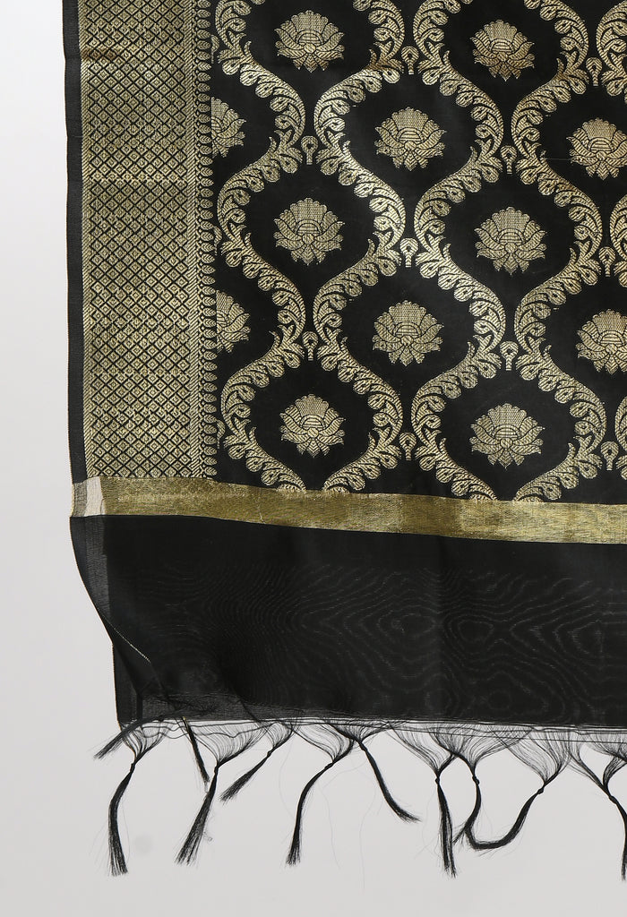 Women's Banarsi Silk All Over  Woven Design Black Dupatta