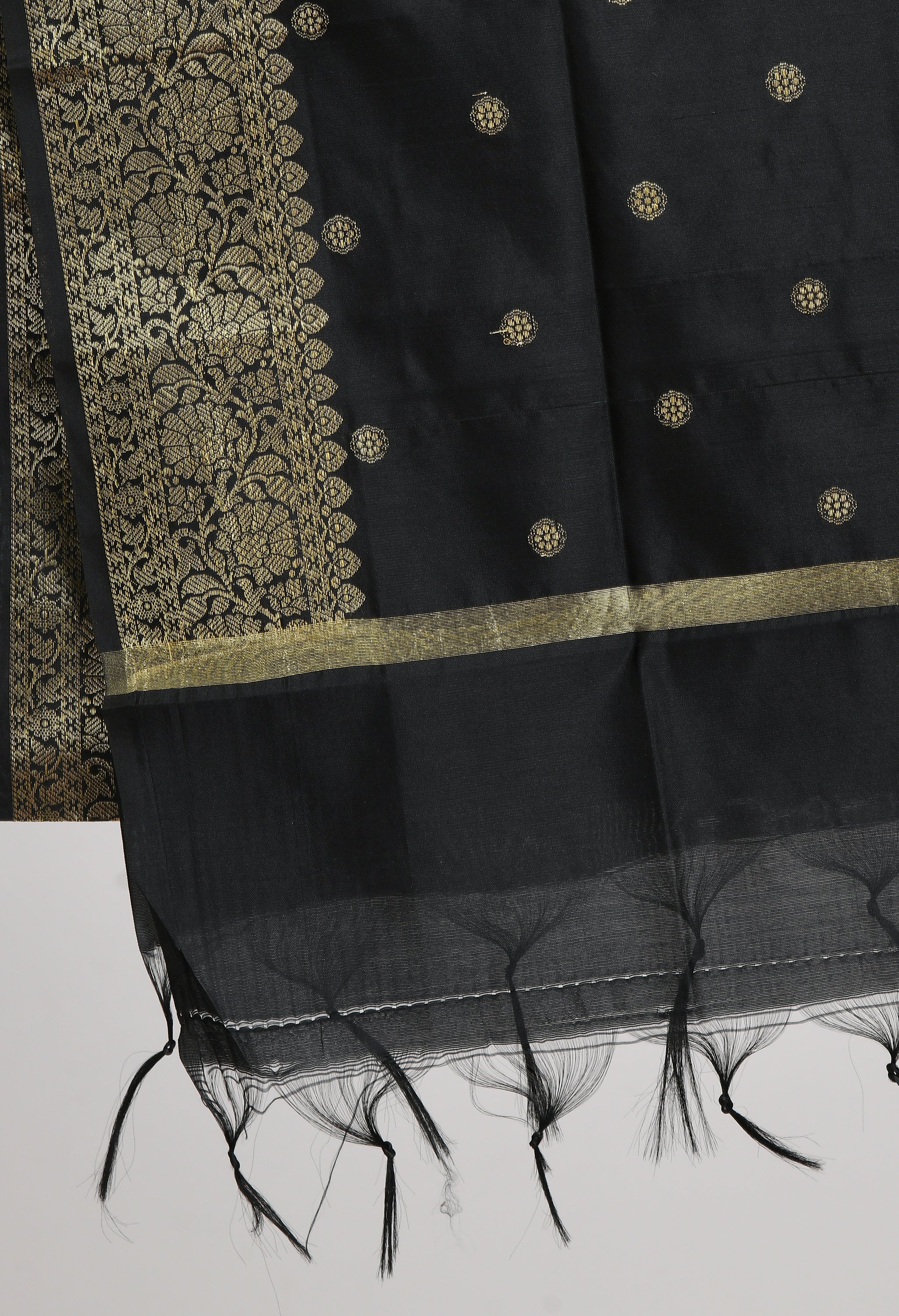 Women's Banarsi Silk Woven Design Black Dupatta - Moeza
