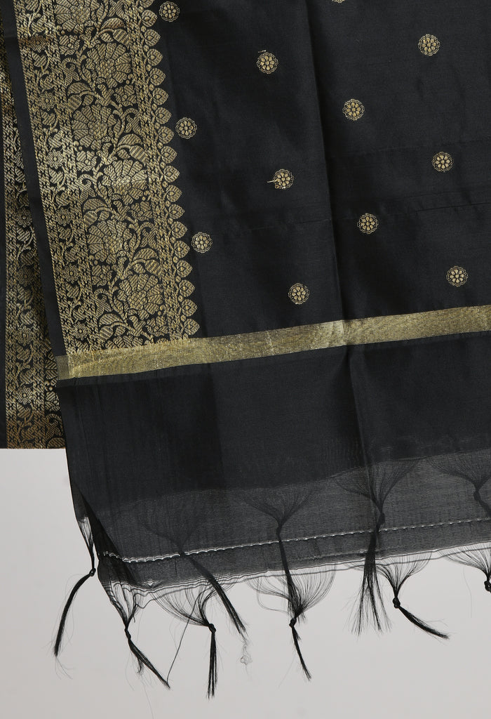 Women's Banarsi Silk Woven Design Black Dupatta
