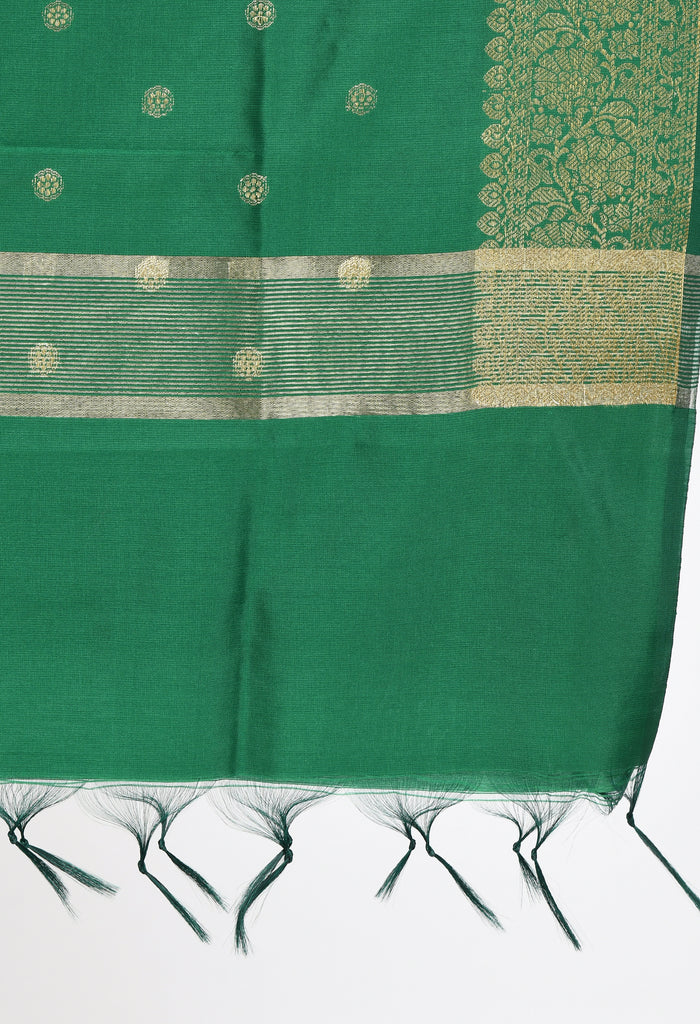 Women's Banarsi Silk Woven Design Green Dupatta