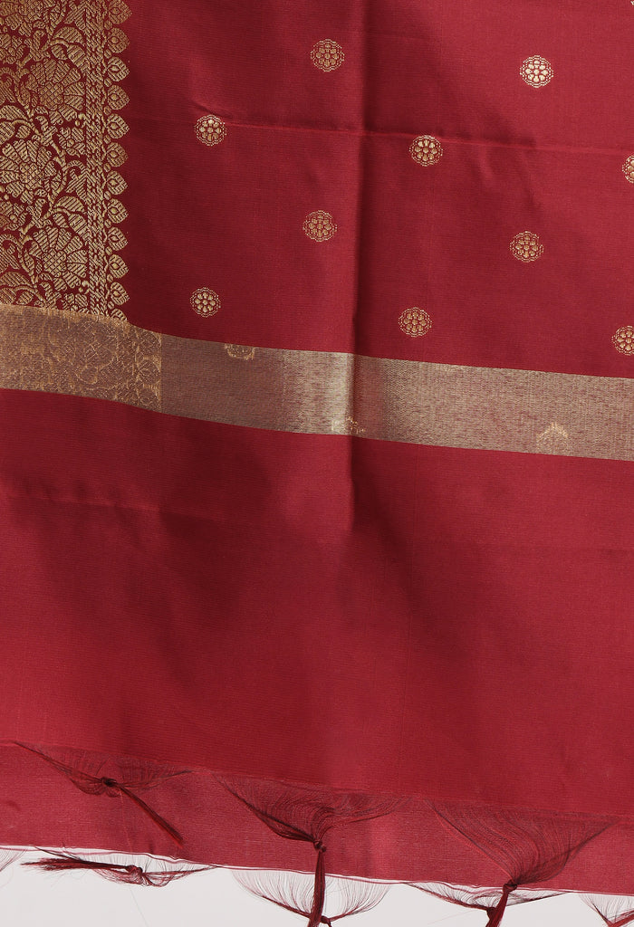 Women's Banarsi Silk Woven Design Maroon Dupatta