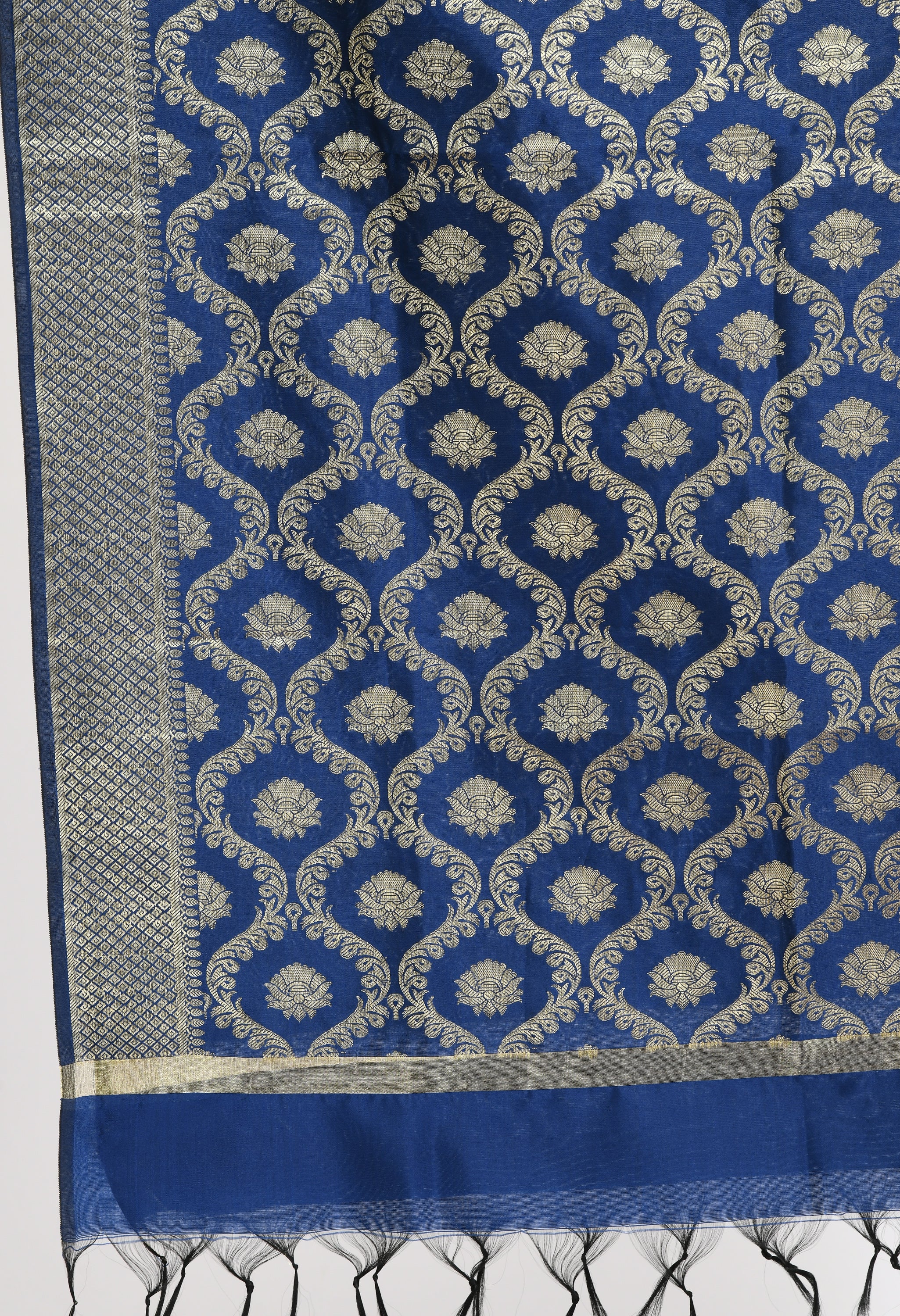 Women's Banarsi Silk All Over  Woven Design Navy Blue Dupatta - Moeza