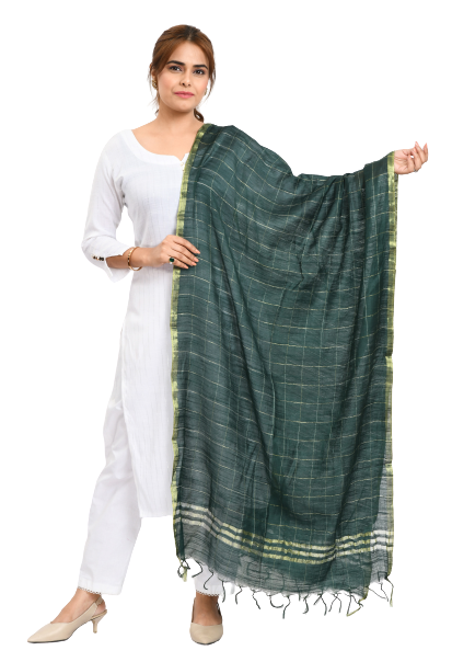 Women's Cotton Zari Box Bottle Green Dupatta